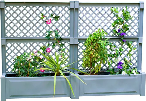 KHW Spalier 2er-Set - Pflanzkasten groß mit Spalier grau - Pflanzenkästen & Spaliere, UV-beständig und winterfest, ideal für kreative Begrünung in Ihrem Garten.