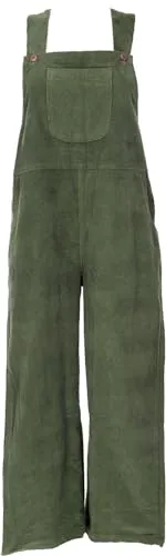 GURU SHOP Cord-Latzhose - Olivgrün, Damen, Baumwolle, Size:L/XL - Latzhose für Damen aus weichem Baumwollcord, verstellbare Träger und nachhaltige Kokosnussholzknöpfe, ideal für lässige Boho-Looks.
