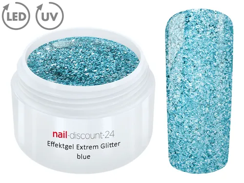 UV LED GEL EXTREM GLITTER Effekt BLUE Glitzer Farb Color NailArt Modellage Blau