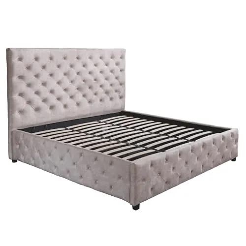 riess‐ambiente Boxbett PARIS 180x200cm champagner beige Samt mit Stauraum - Elegantes Boxbett im Chesterfield-Stil mit hochwertigem Samtbezug. Praktischer Bettkasten für zusätzlichen Stauraum. Ideal für erholsame Nächte und modernes Design in deinem Schlafzimmer.