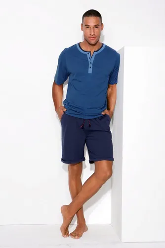 AUTHENTIC LE JOGGER Pyjama (2 tlg., 1 Stück) Schlafanzug mit aufwendigem Ausschnitt und Knopfleiste