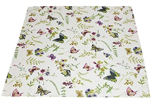 FRANK FLECHTWAREN Tischdecke, Mitteldecke Sommerwiese 80 x 80 cm 100% Polyester, Blumenmotiv und Schmetterlinge