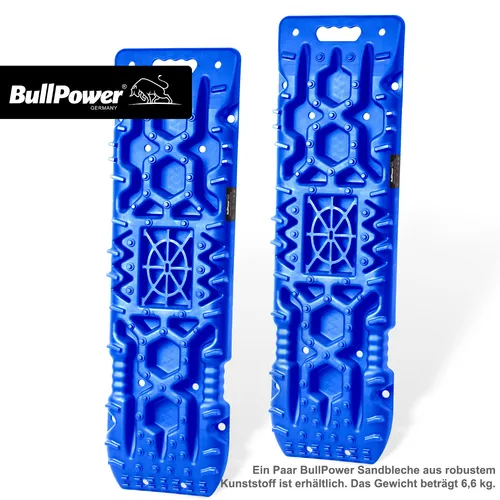 2x Große Offroad Sandbleche Paar Kunststoff-Anfahrhilfen 10.000kg blau + Tasche