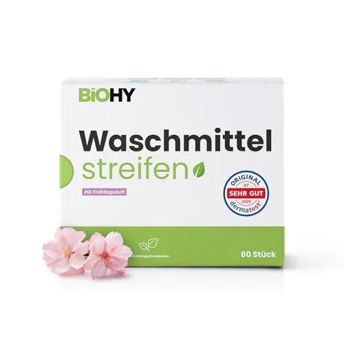 BiOHY Waschmittel Blätter mit Frühlingsduft (1 x 60 Stück), Waschpapier | Waschmittel Blätter mit Frühlingsduft, wasserlösliche Waschstreifen ohne Plastik als Reisewaschmittel