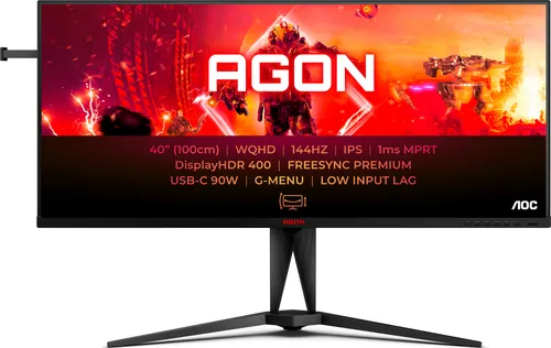 AOC AGON AG405UXC Gaming Monitor 100cm (40 Zoll) - Ultrawide Gaming Monitor mit 4K Auflösung und 144Hz Bildwiederholrate, perfekt für ein immersives Spielerlebnis.