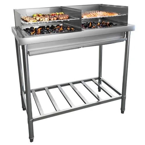 Fixkraft Edelstahl-Grilltisch doppelt Outdoor Gartenküche Standgrill Grillstation BBQ Gastronomie