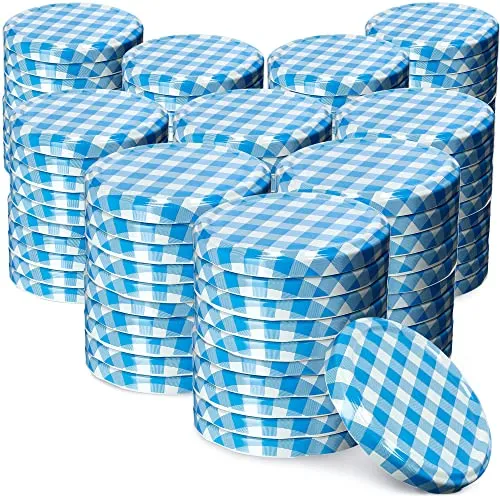 KADAX Schraubdeckel fi82 mm, Twist-Off-Deckel Set aus Metall, Ersatzdeckel für Einmachgläser, Deckel mit 6 Einrastzähnen für Sturzgläser und Einmachgläser (Blau kariert, 100 Stück)