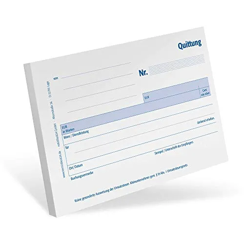 Quittungsblöcke für Kleinunternehmer, 3 Stück A6 quer - Set mit 3 selbstdurchschreibenden Blöcken, je 50 Blatt, ohne MwSt. - ideal für Kleinunternehmer, Qualität aus Deutschland!