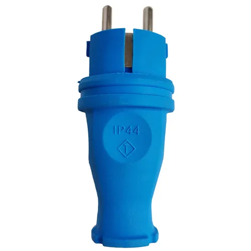 Gummistecker 16A 230V Uni-Schuko Gummi Stecker Schutzkontakt blau IP44