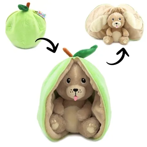 Les Déglingos Flipetz Plüschtier, Krocket, Motiv: Der Hund/Apfel, wendbar, Plüsch, sehr weich, für Babys, Geschenkideen zur Geburt