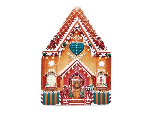 MediMuc Lebkuchenhaus - Aufbewahrungsdose, Keksdose, Blechdose reich verziert mit allerlei Süßigkeiten - lebensmittelecht - Vol. 2,5l - Maße: (L x B x H): 22,9 x 15,9 x 7,8cm