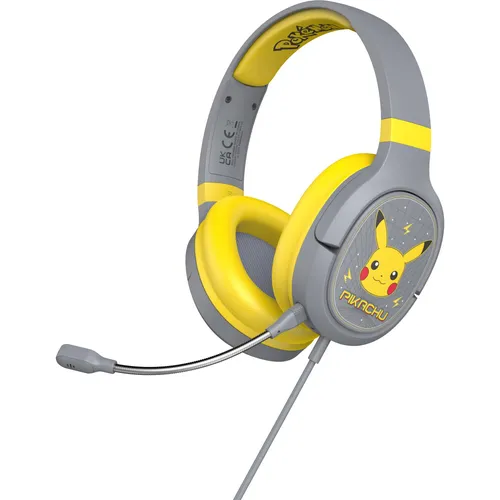 OTL Pokémon Pikachu Grey / Yellow Pro G1 Gaming Kopfhörer - Wired Gaming Kopfhörer mit Pikachu-Design, 50mm Lautsprechern für erstklassigen Sound und bequemem Tragekomfort. Ideal für Pokémon-Fans und kompatibel mit vielen Geräten.