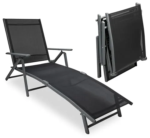 sunnypillow Klappbare Sonnenliege - 150 kg belastbar - Gartenliege aus Aluminium mit 8-fach verstellbarer Rückenlehne, ideal für entspannte Stunden im Freien. Leicht, wetterfest und perfekt für Garten, Balkon oder Pool.