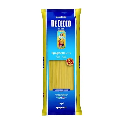 De Cecco Spaghetti 12 1kg - Längliche Pasta, authentischer italienischer Geschmack mit hochwertigen Zutaten für perfekte Al Dente Konsistenz.