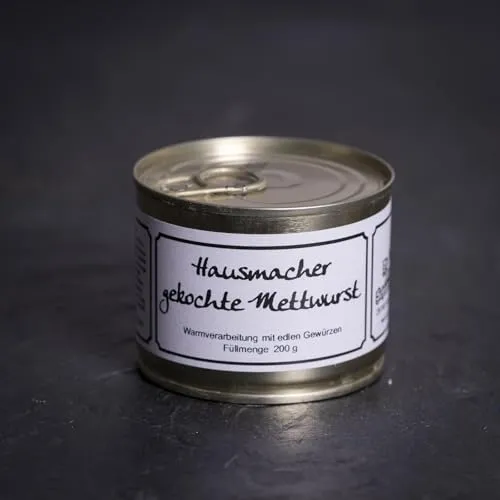 Hausgemachte Mettwurst gekocht | 200g Dose | Traditionell gekochte Delikatesse | Herzhaft und lecker | Perfekt für Snacks und Brotzeiten