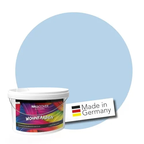 WALLCOVER hochwertige Wandfarbe für Innen im Kinderzimmer | Blau Hellblau | 1L für 8m² | Innenfarbe | auch für Baby- & Jugendzimmer | Hochdeckend (Klasse 1) | Profi Qualität aus Deutschland