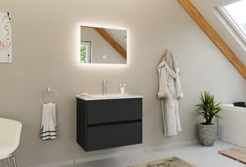 Magnolia Home Badmöbel-Set Taifun 2tlg. 70 cm mit LED Spiegel - Elegantes 2-teiliges Badmöbel Set in Grafit, inklusive stylishem LED Spiegel. Ideal für moderne Badezimmer und platzsparend gestaltet.
