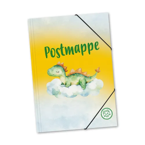 itenga Postmappe Gelb A4 PP Stabil DINO Aquarell aus Kunststoff Jungen Mädchen