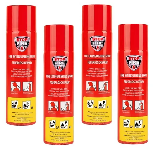 4x Feuerlöschspray a 500ml Feuerlöscher Löschspray Set Auto Haus Camping Grillen