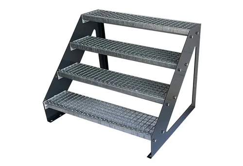 Kaminbau Mierzwa Außentreppe Premium Treppe Anthrazit Freistehend, für Geschosshöhen bis 38.00 cm, Stufen Gitterroststufen nach DIN 24531, (Höhe 38 cm, Breite wählbar aus 60, 80, 100, 120, 140 cm), Gartentreppe Stahltreppe Wetterfest Rostfrei Feuer-Verzinkt Rutschfest