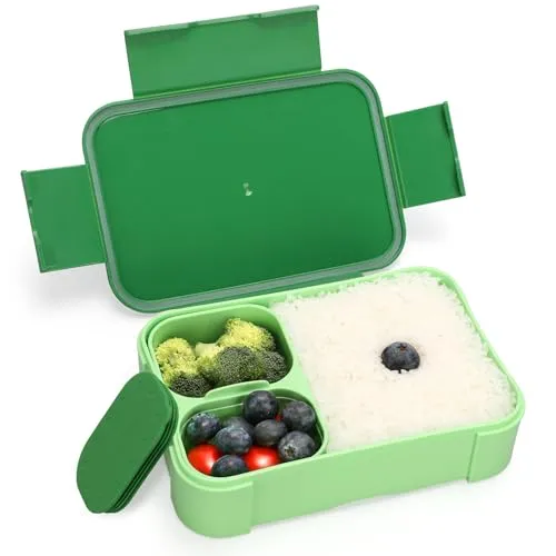 Oamwrae 900 ml Bento Box Kinder mit Fächern, Auslaufsichere Lunchbox Erwachsene, Brotdose für Schule, Büro und Camping, Mikrowellen- und Spülmaschinenfest
