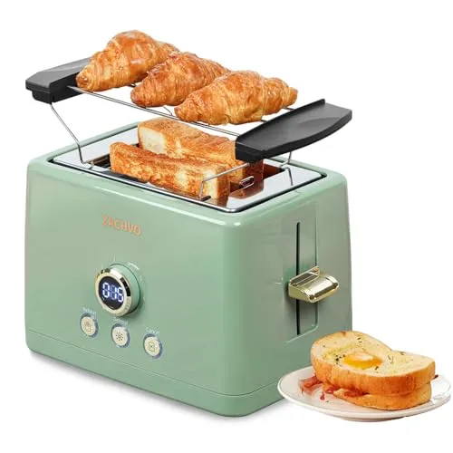 ZACHVO Toaster 2 Scheiben mit Brötchenaufsatz, 850W und LED-Display