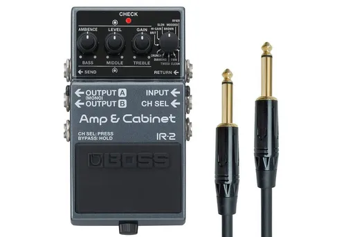 Boss IR-2 Amp Cabinet Simulator - Gitarren-Effektgerät mit 11 Verstärkertypen und hochwertiger Lautsprechersimulation. Ideal für Live-Situationen und Recording, mit USB-C Anschluss für eigene Impulse-Responses.