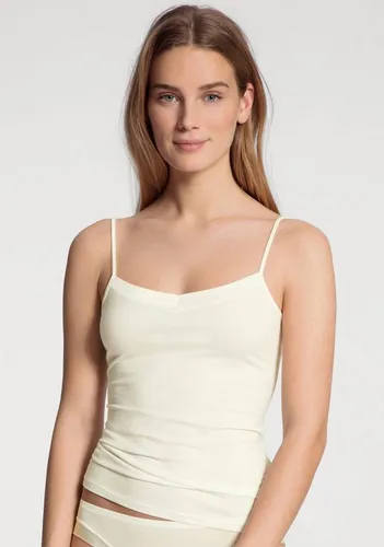 Calida Cate Satin Spaghetti Top Weiß - Hochwertiges Unterhemd aus 92 % Baumwolle mit elegantem Satin-Detail für einen femininen Look - Ideal für modisches Layering oder als stilvolles Basic.