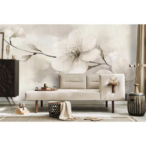 Erismann Fototapete Blütenzweig Creme Grau von Guido Maria Kretschmer - Elegante Fototapete mit floralen Motiven, ideal für stilvolle Raumgestaltungen. Einfache Anwendung mit Wandklebetechnik und stimmigem Design.