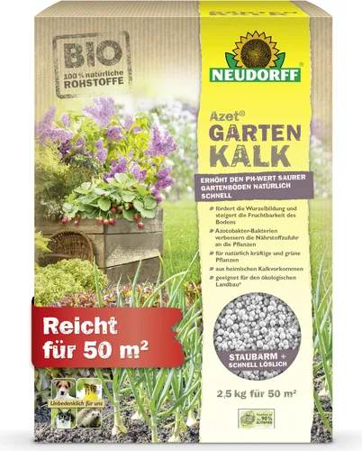 Neudorff Azet GartenKalk 2,5 kg für 50 m² - Dünger zur Verbesserung der Bodenfruchtbarkeit und Wurzelbildung, fördert kräftiges Pflanzenwachstum mit 100% natürlichen Rohstoffen.