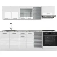 Vicco Küchenzeile R-Line 240 cm in Hochglanz Weiß