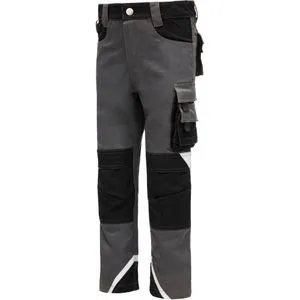 NITRAS Arbeitshose Motion Tex Kids, grau-schwarz - Wanderhosen für Kinder mit robusten Canvas-Verstärkungen und atmungsaktivem Material für hohen Tragekomfort. Ideal für aktive Abenteuer und lange Haltbarkeit durch Dreifachnaht.