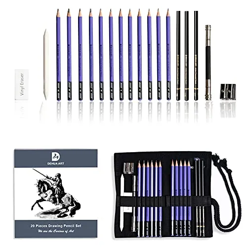 Zeichenstifte und Skizzen-Set, professionelles 20-teiliges Zeichen- und Skizzierstift-Set mit tragbarer Tasche, Skizzenstifte, Zeichnen, Kunstwerkzeug-Kit (lila)
