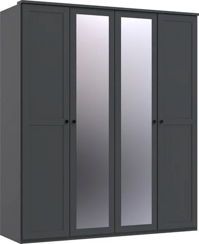 Wimex Drehtürenschrank 4 Türen, 2 Böden, 2 Stangen, Spiegel / Graphit - 180x210x58cm (BxHxT)