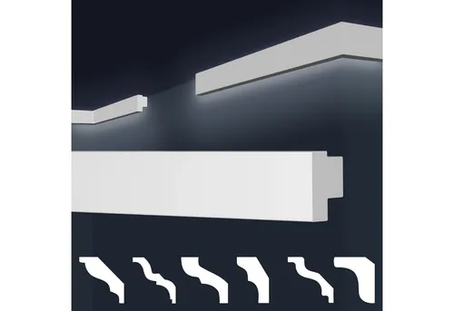 marbet design Stuckleiste E-44, 2 Meter / 1 Leiste, XPS Styropor weiß - LED indirekte Beleuchtung Styroporleisten Deckenleisten E-Leisten - (2 Meter / 1 Leiste E-44)