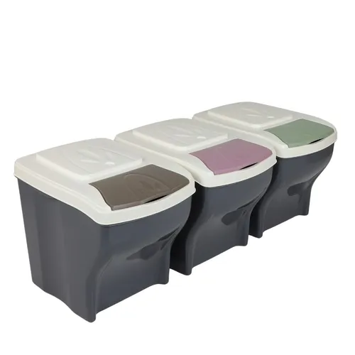 Mülltrennsystem Küche 3 Fach Stapelbar 60er Unterschrank - Haushaltszubehör mit 3 x 20 L Müll Eimern, platzsparend und stapelbar, ideal für effiziente Mülltrennung in der Küche.