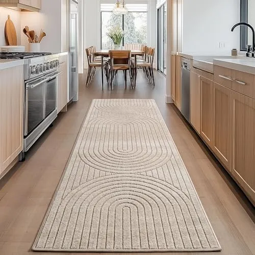 Carpettex Outdoor Teppich wetterfest, Wohnzimmer, Schlafzimmer, Garten, Balkon, Kurzflor Beige, Hoch-Tief-Effekt, weich & waschbar, pflegeleicht, 80x150 cm