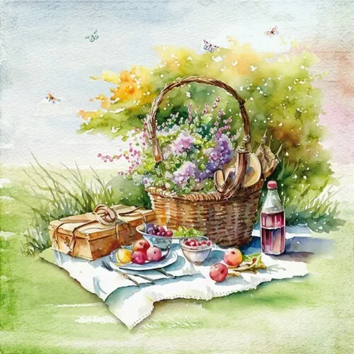 Servietten Picnic Estivo Picknickplatz Natur Wiese Sommer Blumen Deko 33x33cm 20