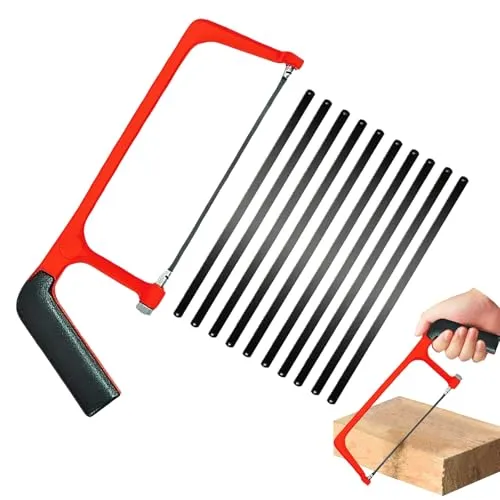 Mini Metallsäge Set mit 10 Austauschbaren Klingen, Rote Schwarze Verstellbare Kleine Handsäge, Professionelle Schwere Junior Bügelsäge für Kunststoff, PVC-Rohre, Dachschindeln & Holzschnitt