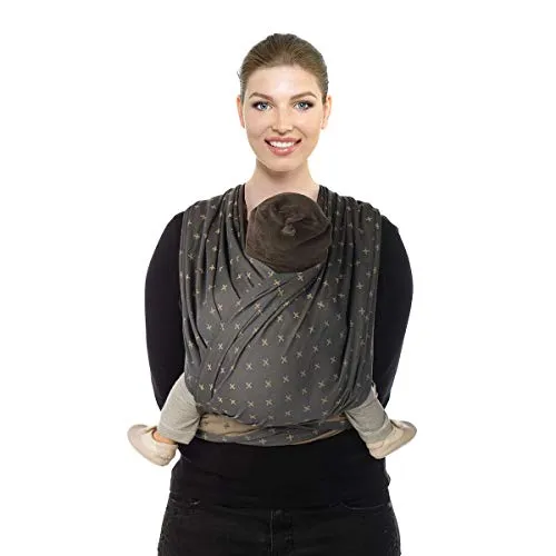 BABYLONIA Baby Carriers | Tragetuch Baby | Babytrage Neugeborene ab Geburt | Baby Carrier | 100% Bio-Baumwolle | Modell BB SLEN | 490 cm | Grey Plus