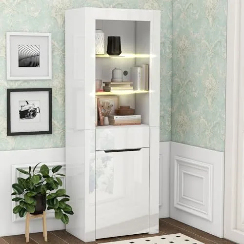 BTM Vitrine mit LED-Lichtern – Moderner Bücherschrank & Aufbewahrungsschrank