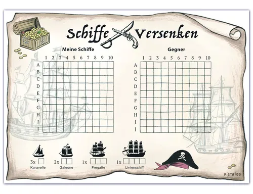 Schiffe Versenken Piraten Spielblock Set, Flottenmanöver Reisespiel Kompaktspiel
