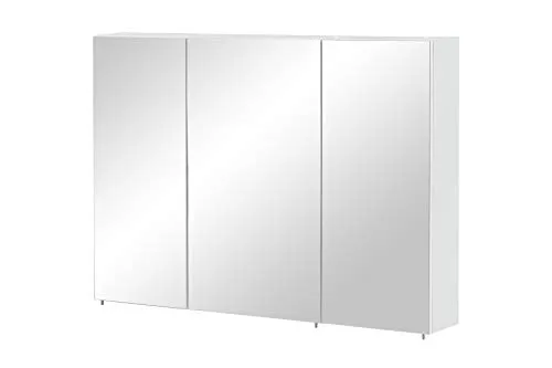 Schildmeyer Basic Spiegelschrank 100 cm, weiß Glanz - Spiegelschrank fürs Bad mit 3 Türen und 6 Glas-Einlegeböden, bietet optimalen Stauraum und perfekten Rundumblick – Qualität Made in Germany.