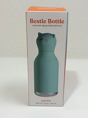 Asobu Bestie Kitty - 460 ml Isolierflasche mit Strohhalm - Thermobehälter mit süßem Kitty-Design, perfekt für kalte Getränke und unterwegs.