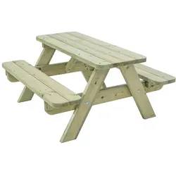 Kindersitzgruppe mit 1 Kindertisch und 2 Kinderbänken, grün imprägniert - Vielseitige Kindersitzgruppe aus FSC-zertifiziertem Holz, ideal für drinnen und draußen. Mit einer bequemen Sitzhöhe von 29 cm bietet sie Platz für bis zu vier Kinder und garantiert sicheres Spielen!