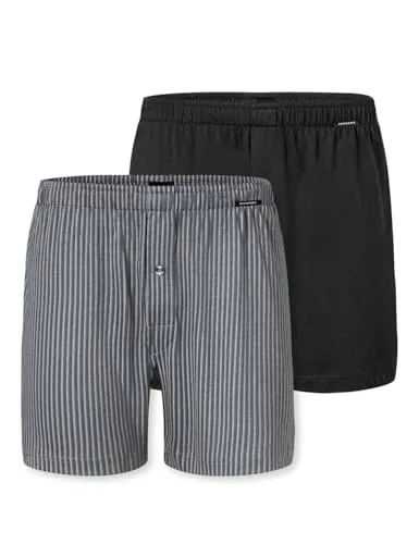 Schiesser Herren 2 Pack Boxershorts - Weiche Jerseyboxer im Doppelpack - Herren-Boxershorts im Zweierpack mit zwei verschiedenen Designs, ideal als Geschenk. Bequem und funktional mit Knopfleiste und elastischem Bund für optimalen Tragekomfort.