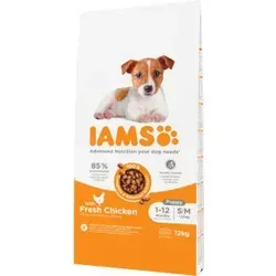 Iams for Vitality Puppy Small & Medium mit Huhn Hundefutter 12 kg - Hundefutter für gesunde Entwicklung, reich an Huhn und wichtigen Nährstoffen für starke Knochen und ein glänzendes Fell.