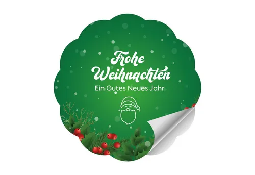 PrintGoing Aufkleber Frohe Weihnachten Aufkleber, selbstklebend und bunt, 60 Stück, Bunte Weihnachtsmotive, 10 verschiedene Muster, 60 Stück