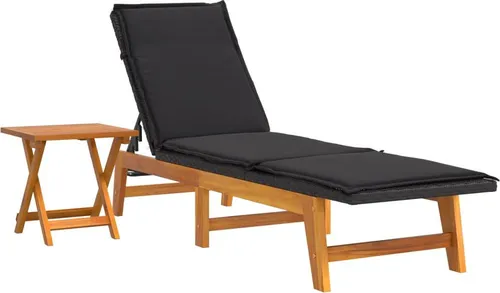 vidaXL Sonnenliege mit Tisch aus Poly Rattan und Akazienholz - Gartenliege mit verstellbarer Rückenlehne in 4 Positionen für maximalen Komfort. Robuste Konstruktion aus witterungsbeständigem PE-Rattan und massivem Akazienholz, ideal für Garten und Terrasse.