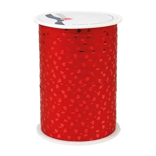 RINGELBAND CHERIE ROT METALLIC MIT HERZEN 100M X 10 MM NEU OVP